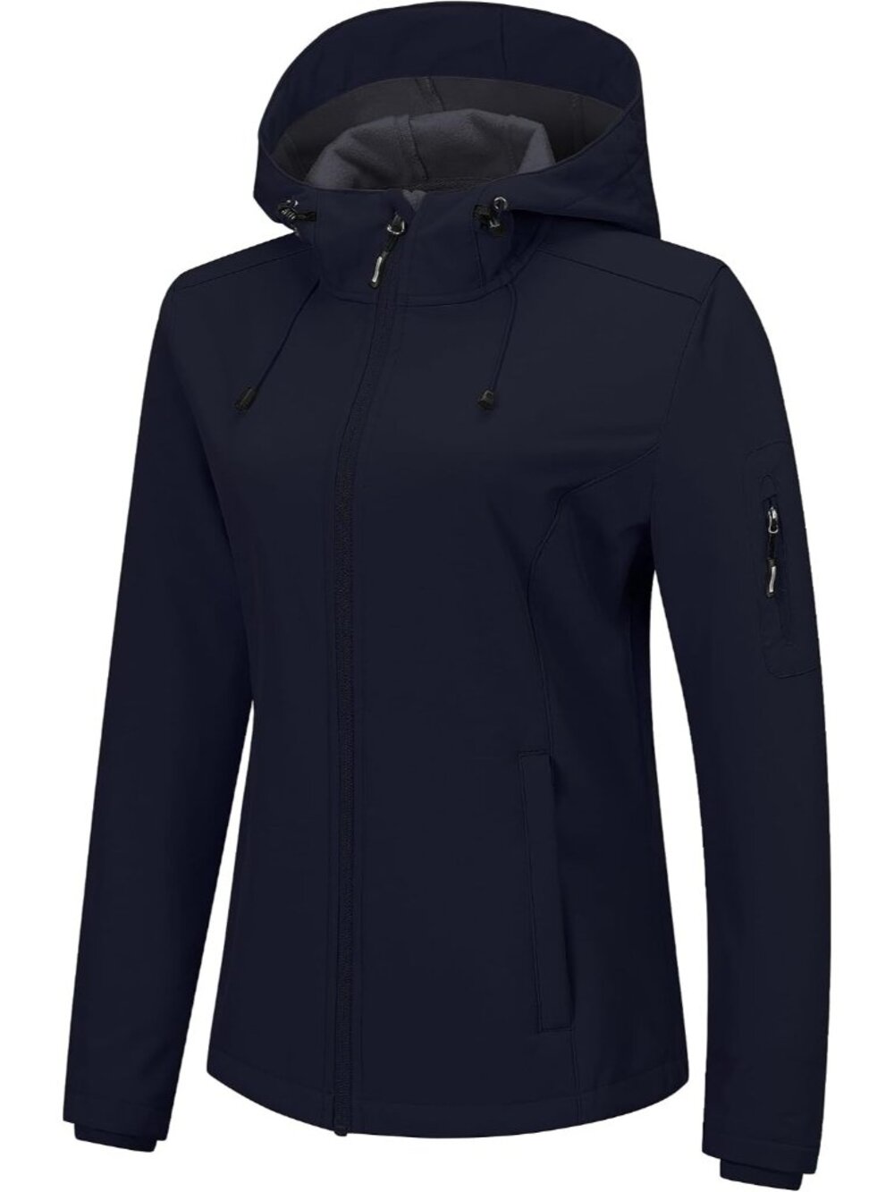 Women's Black Cuff Sleeve Straight Hooded Zippered Pockets Ventures Jacket